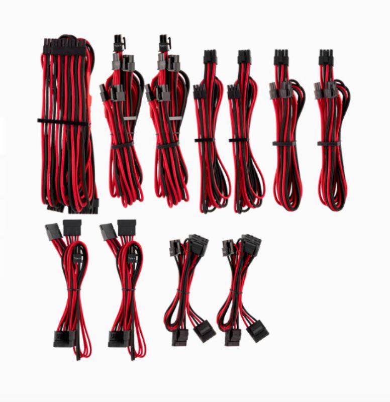 Corsair Premium Individually Sleeved DC Cable Pro Kit Type 4 Gen 4 - Red/Black, Triple-Layer Paracord Sleeved, Modular Cable Combs, Compatible with Corsair Type 4 PSUs