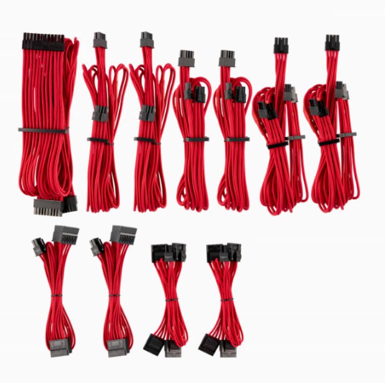 CORSAIR Red Premium Individually Sleeved DC Cable Pro Kit Type 4 (Gen 4) – Flexible Paracord PSU Cable Upgrade