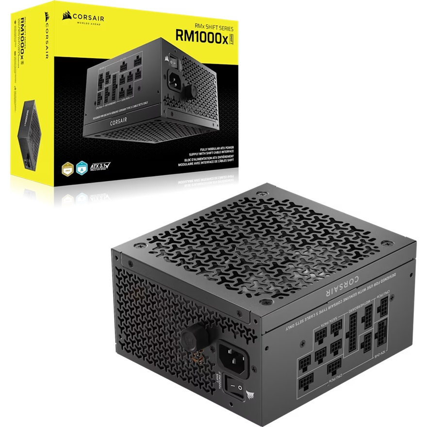 Corsair RM1000x SHIFT 1000W Fully Modular ATX Power Supply, ATX 3.1 Certified, PCIe 5.1 Ready, 80 Plus Gold Efficiency, 140mm FDB Fan, Zero RPM Mode, 10-Year Warranty