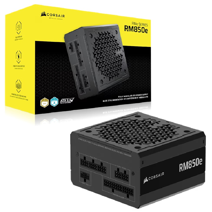 Corsair RM850e 850W Fully Modular ATX 3.1 Power Supply Cybenetics Gold Certified, PCIe 5.1 Compatible, Low-Noise PSU with 120mm Fan