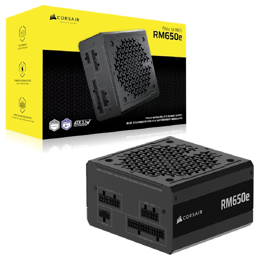Corsair RMe Series RM650e 650W Fully Modular ATX 3.1 Power Supply with Cybenetics Gold Efficiency & PCIe 5.1 Compatibility
