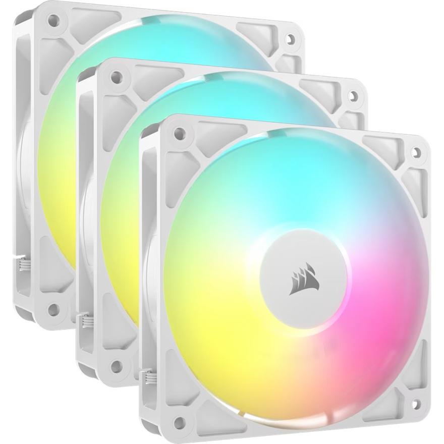 Corsair RS120 ARGB 120mm PWM Fans Triple Pack White – High Airflow 72.8 CFM, 2100 RPM, Magnetic Dome Bearing, RGB Lighting, Static Pressure Fans