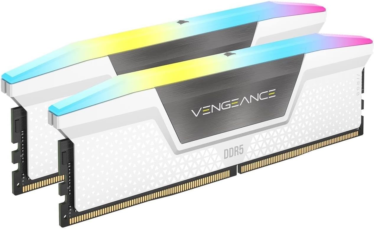 Corsair Vengeance RGB 32GB (2x16GB) DDR5 6400MHz CL36 White Gaming Memory Kit with RGB LEDs and Intel 700/800 Series Support