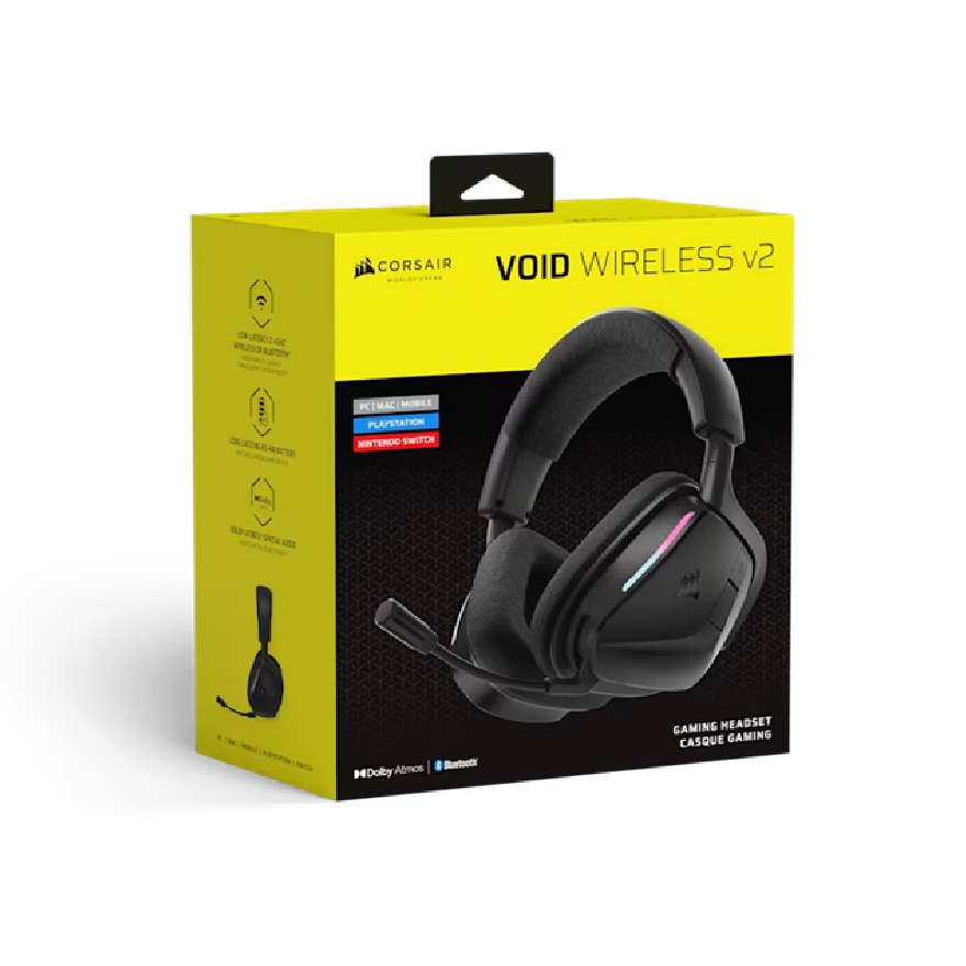 Corsair VOID WIRELESS v2 Gaming Headset Carbon - Dual Wireless 2.4GHz & Bluetooth, 50mm Drivers, Dolby Atmos, 70-130h Battery, Omni Mic, Multi-Platform