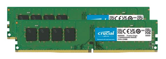Crucial 64GB (2x32GB) DDR4-3200MHz CL22 UDIMM Dual Ranked Desktop Memory RAM Kit CT2K32G4DFD832A