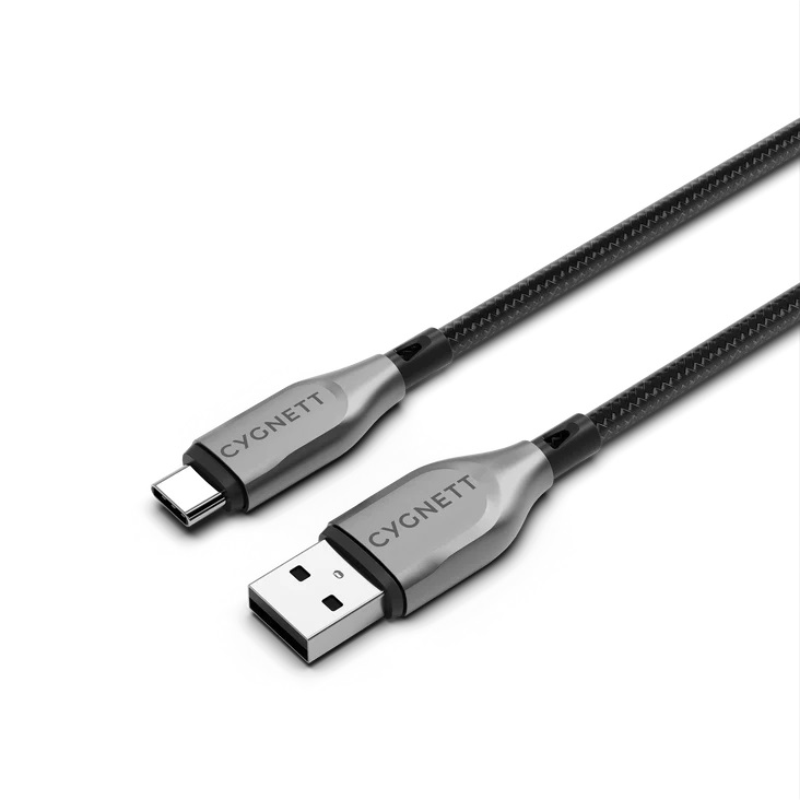 Cygnett Armoured Braided USB-C to USB-A Cable 50cm (USB 2.0) – 3A 60W Fast Charging & 480Mbps Data Transfer, Durable Nylon, 5-Year Warranty