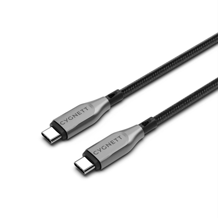 Cygnett Armoured Braided USB-C to USB-C Cable 1M - 5A/100W Turbo Charge, 480Mbps Data, Durable Black Nylon, 5-Year Warranty