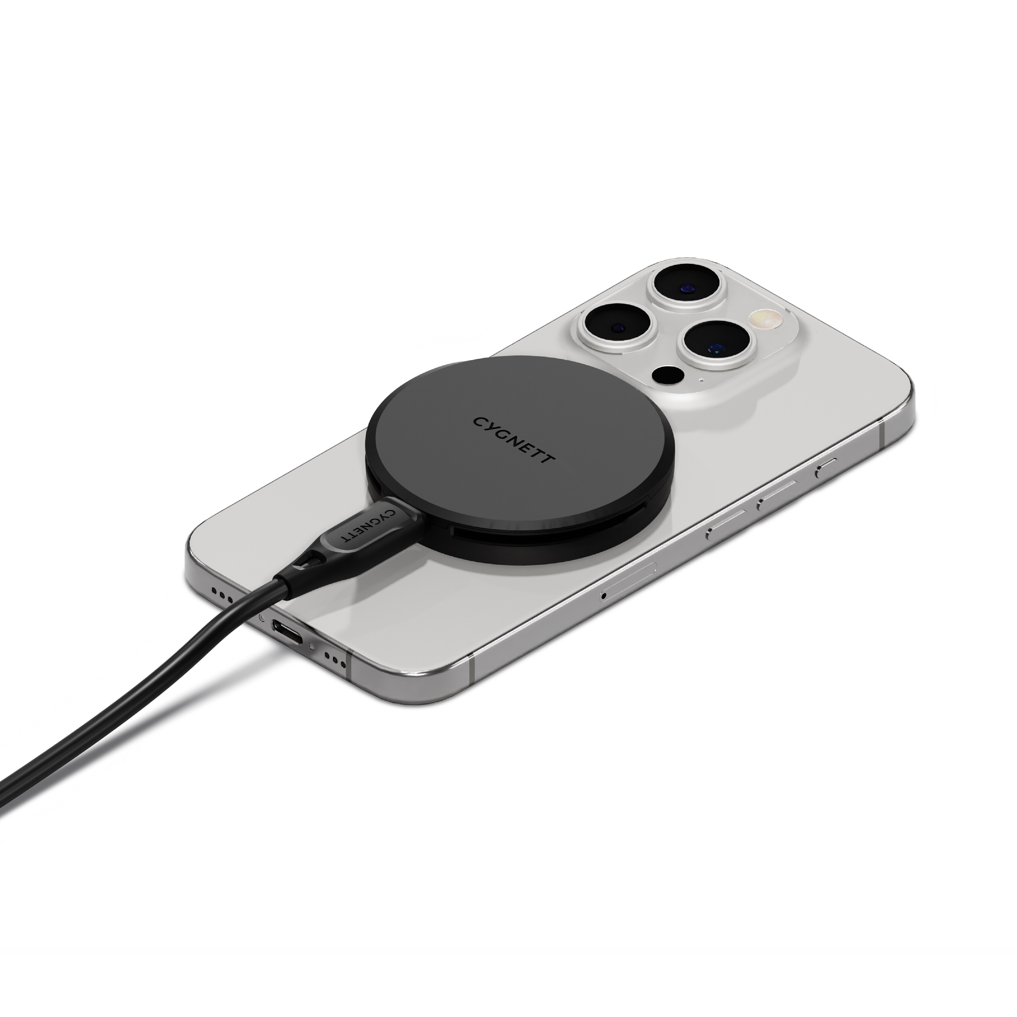 Cygnett ChargePuck Qi2 15W Fast Wireless Charger with Magnetic Alignment & USB-C Cable, Compact Travel-Friendly Design - Black