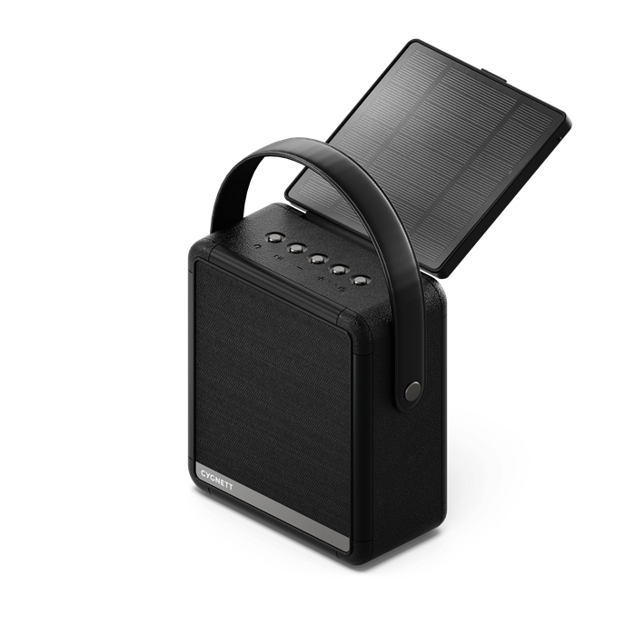Cygnett FreePlay Solar Charging Wireless Speaker with 8,000 mAh Power Bank, Dual 10W Speakers, Bluetooth, Dust & Water Resistant - Black