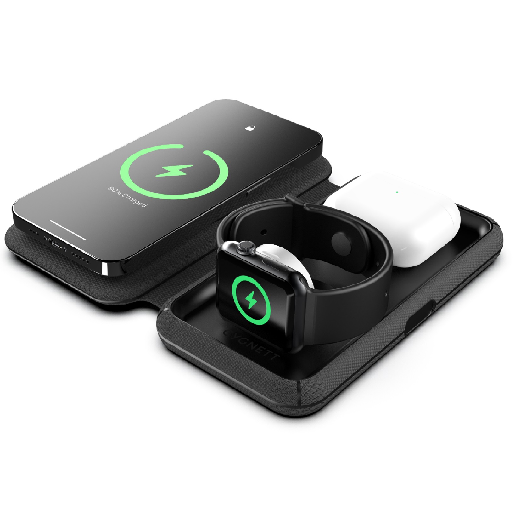 Cygnett MagTravel 15W 3-in-1 Wireless Charger - MagSafe & Qi2 Compatible Travel Charger with USB-C Cable