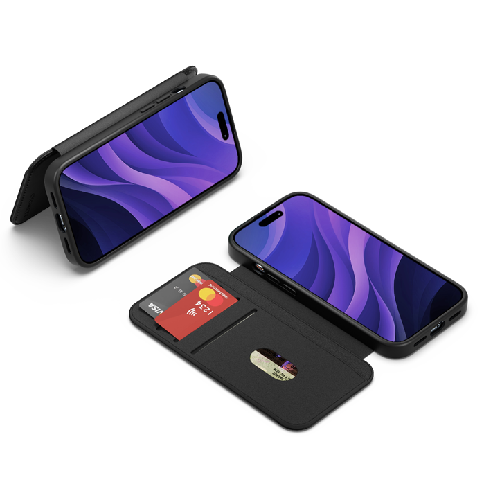 Cygnett MagWallet Leather Case for Apple iPhone 16 (6.1") - Black, MagSafe Compatible, 3 Card Slots, 360° Protection, Multi-Angle Stand, 4FT Drop Proof, 2 Year Warranty