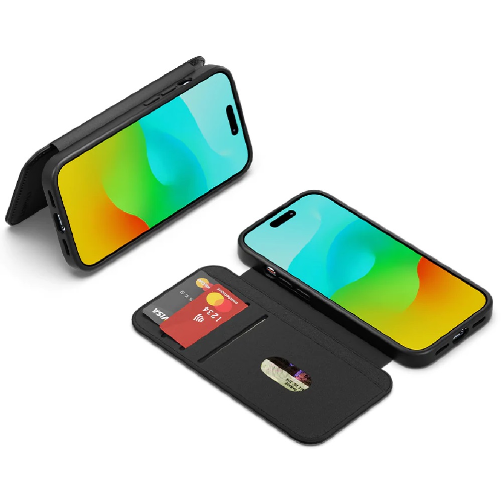 Cygnett MagWallet Leather Wallet Case for Apple iPhone 15 (6.1") - Black, MagSafe Compatible, 3 Card Slots, 360° Drop Protection, Multi-Angle Stand, 2-Year Warranty