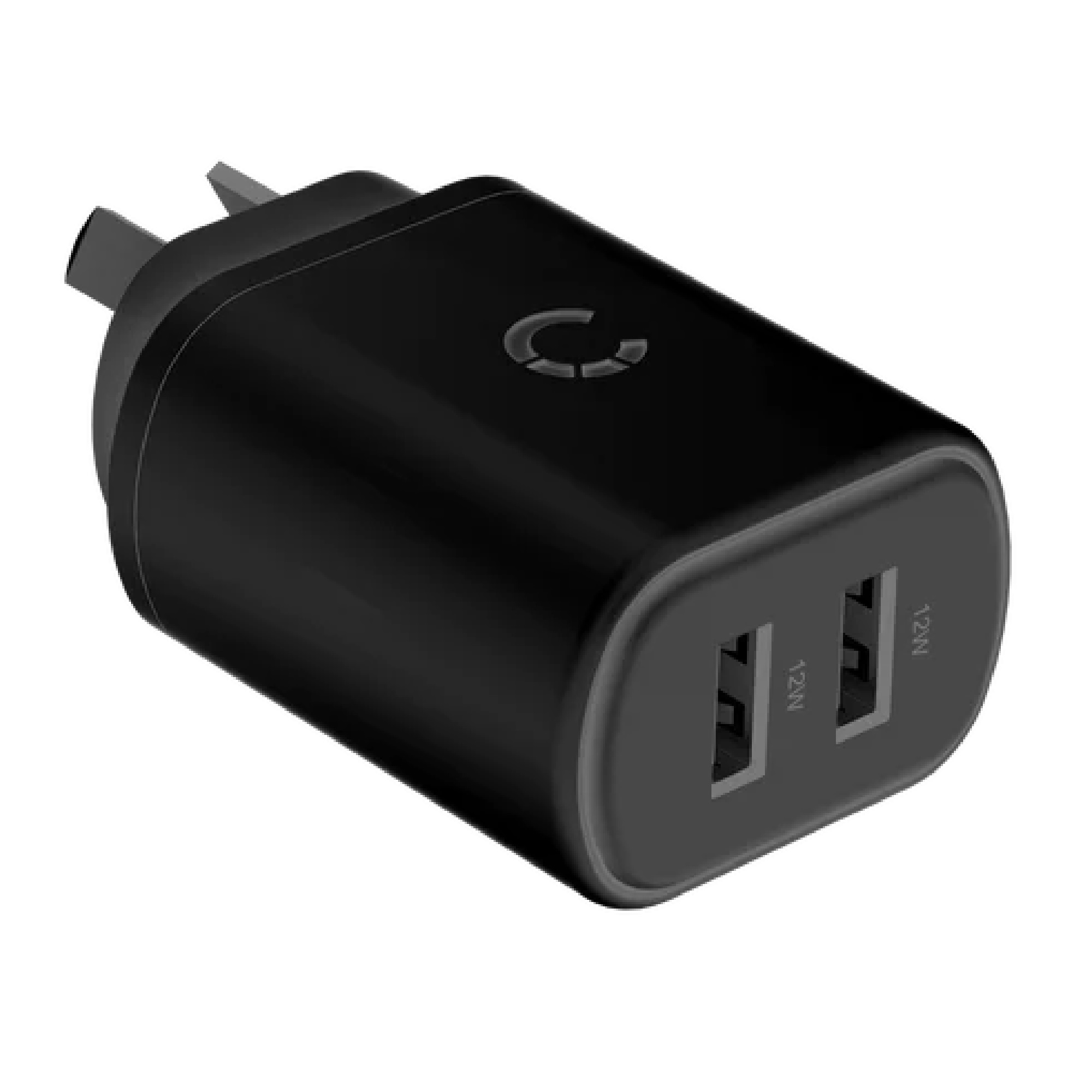 Cygnett PowerPlus 12W Dual Port USB-A Wall Charger - Compact & Lightweight Travel Adapter with 2x 12W USB-A Ports, Black CY3672PDWLCH