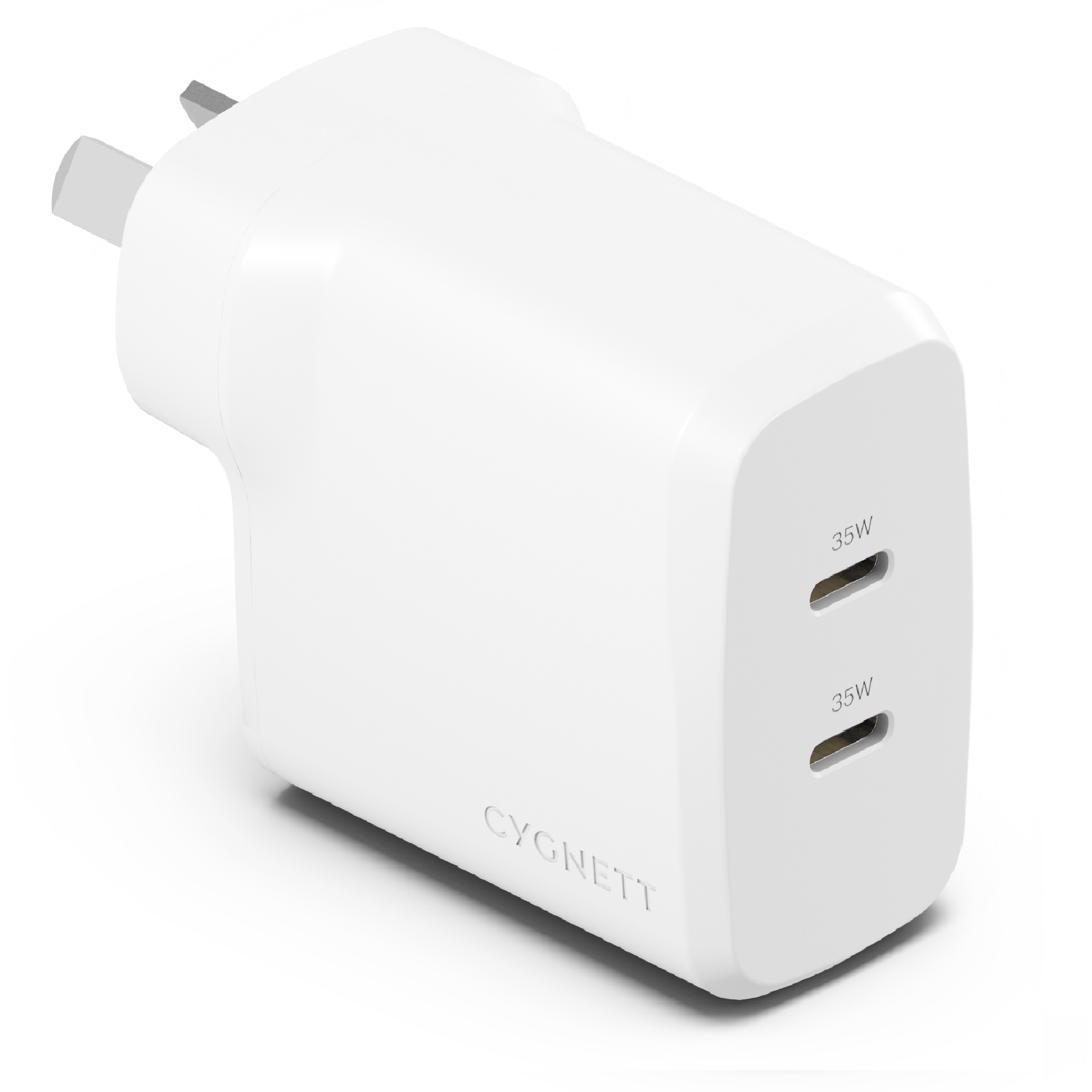 Cygnett PowerPlus 35W Dual Port USB-C PD Fast Wall Charger White - 2x USB-C Ports, Power Delivery 3.0, Compatible with iPhone, Samsung & Google Phones