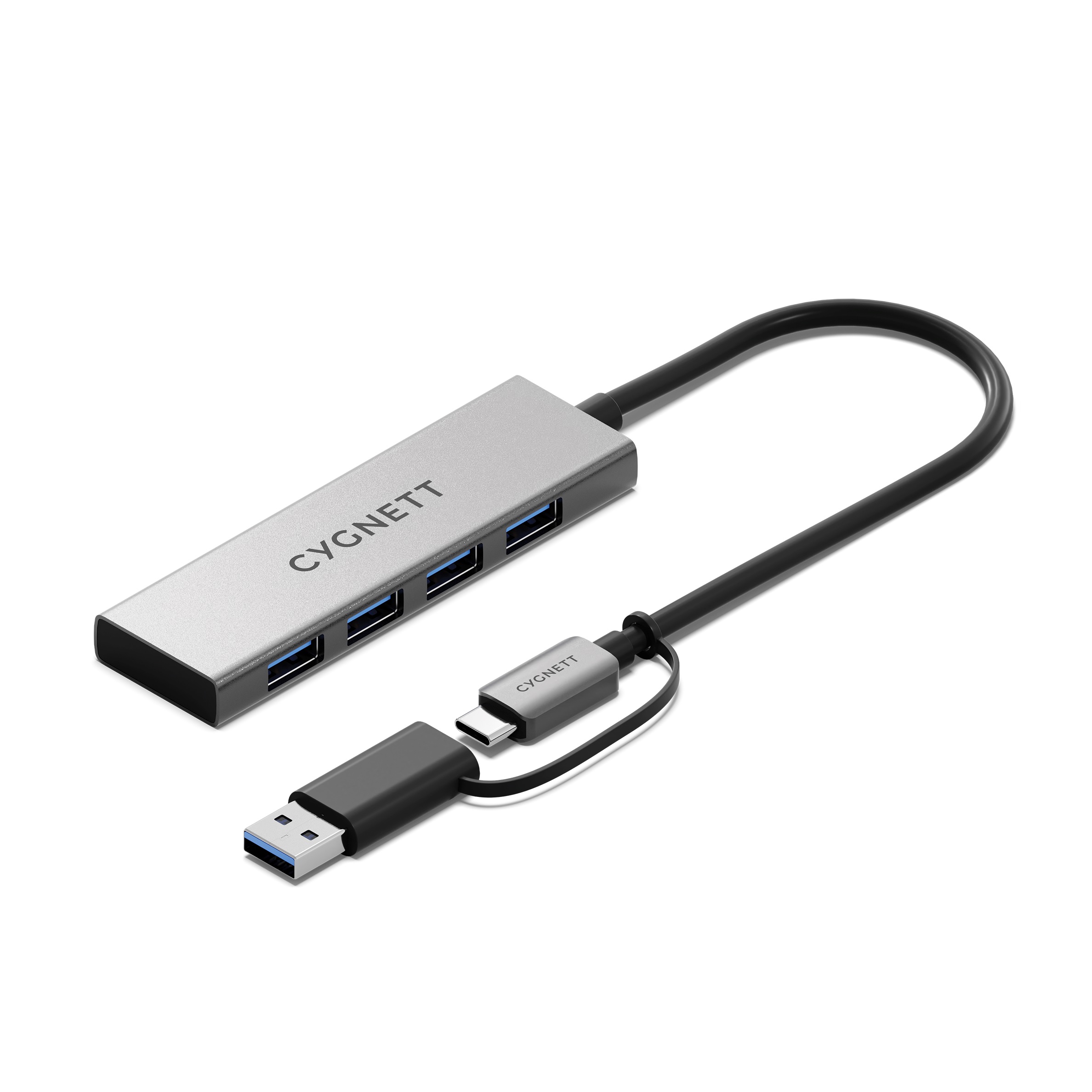 Cygnett Unite 4-in-1 USB-C to USB-A Hub with 4x USB-A 3.2 Gen 2 Ports, 10Gbps Data Transfer & Aluminium Shell - White (CY5388CYHUB)