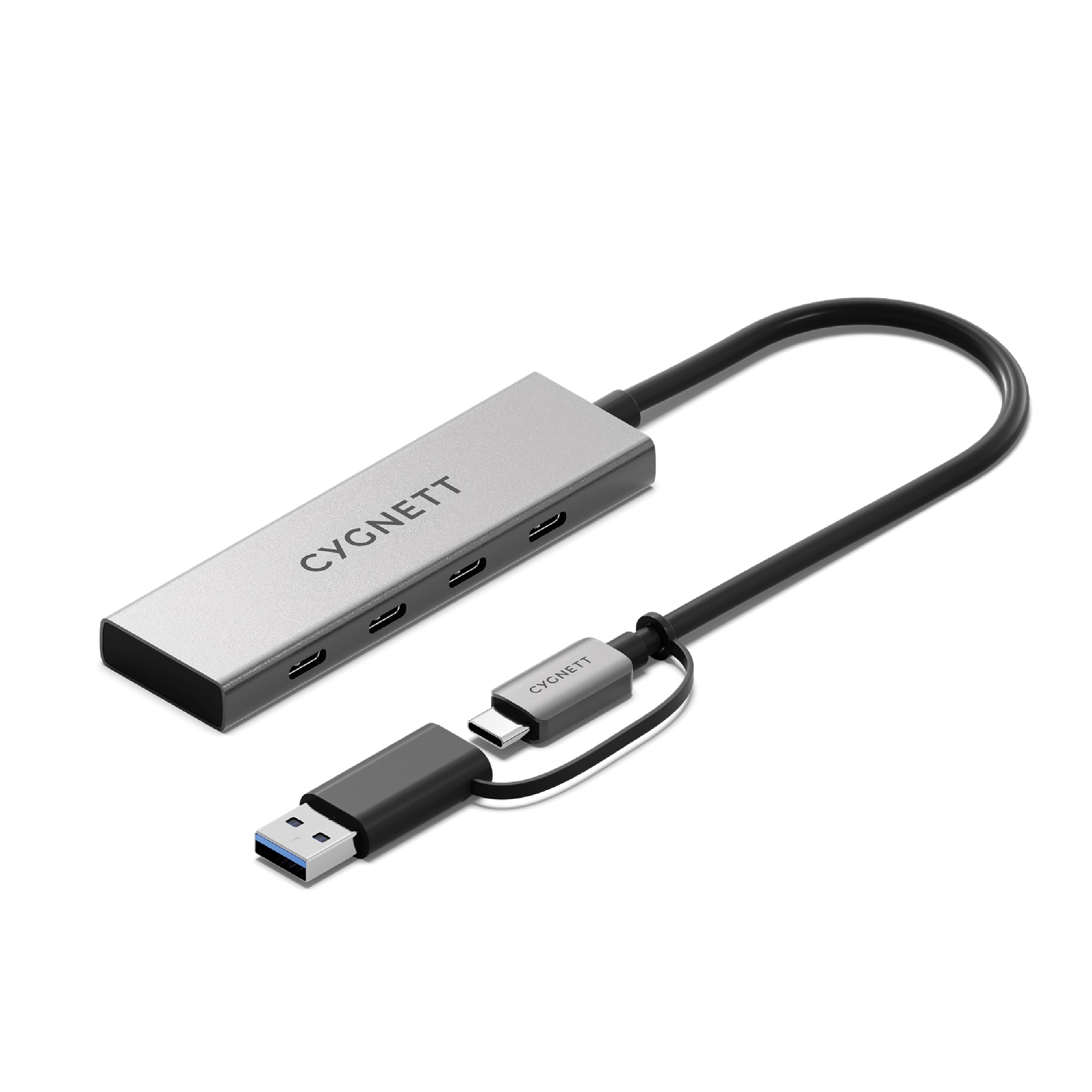 Cygnett Unite 4-in-1 USB-C to USB-C Hub with 4x USB 3.2 Gen 2 Ports, 10Gbps Transfer, Aluminium Shell, 15cm Cable - White (CY5390CYHUB)