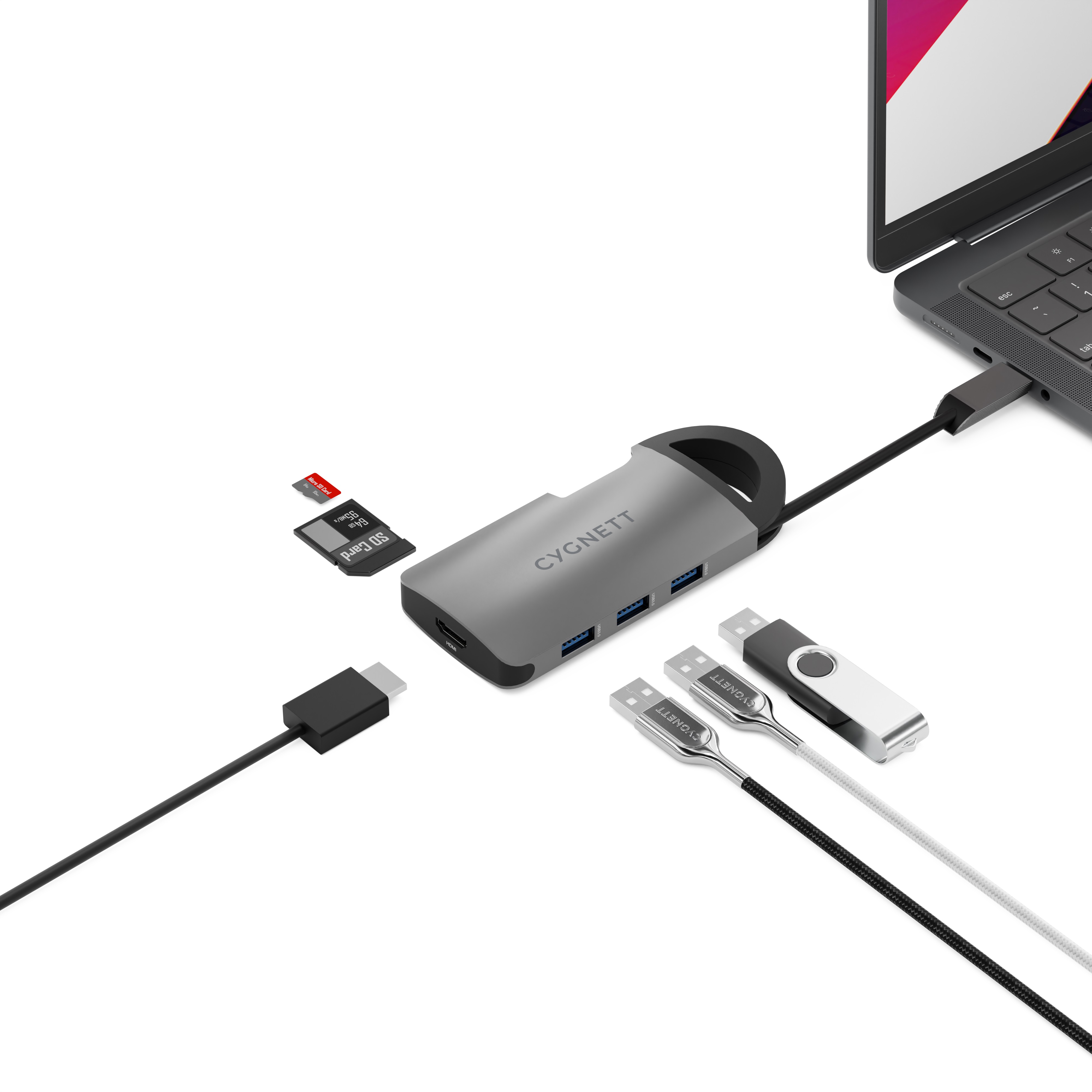 Cygnett Unite 7-in-1 USB-C Multiport Hub Adapter Dock with 4K HDMI, 3x USB-A 3.0, SD/Micro SD Card Reader & 100W USB-C PD Charging