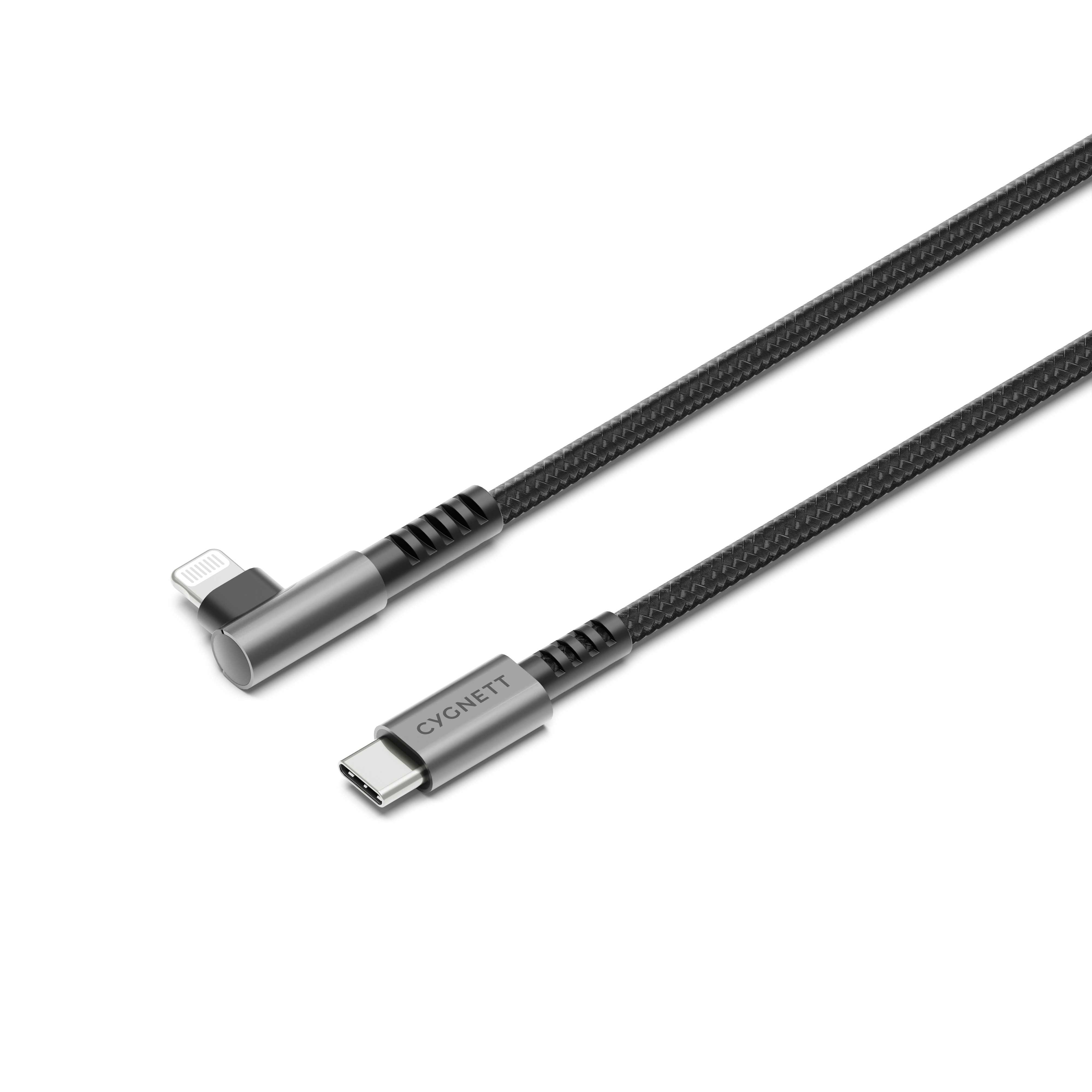 Cygnett Unite Right-Angle Lightning to USB-C Cable 1m - 30W Fast Charge, Double Braided Nylon, 480Mbps Data Transfer, MFi Certified, Black