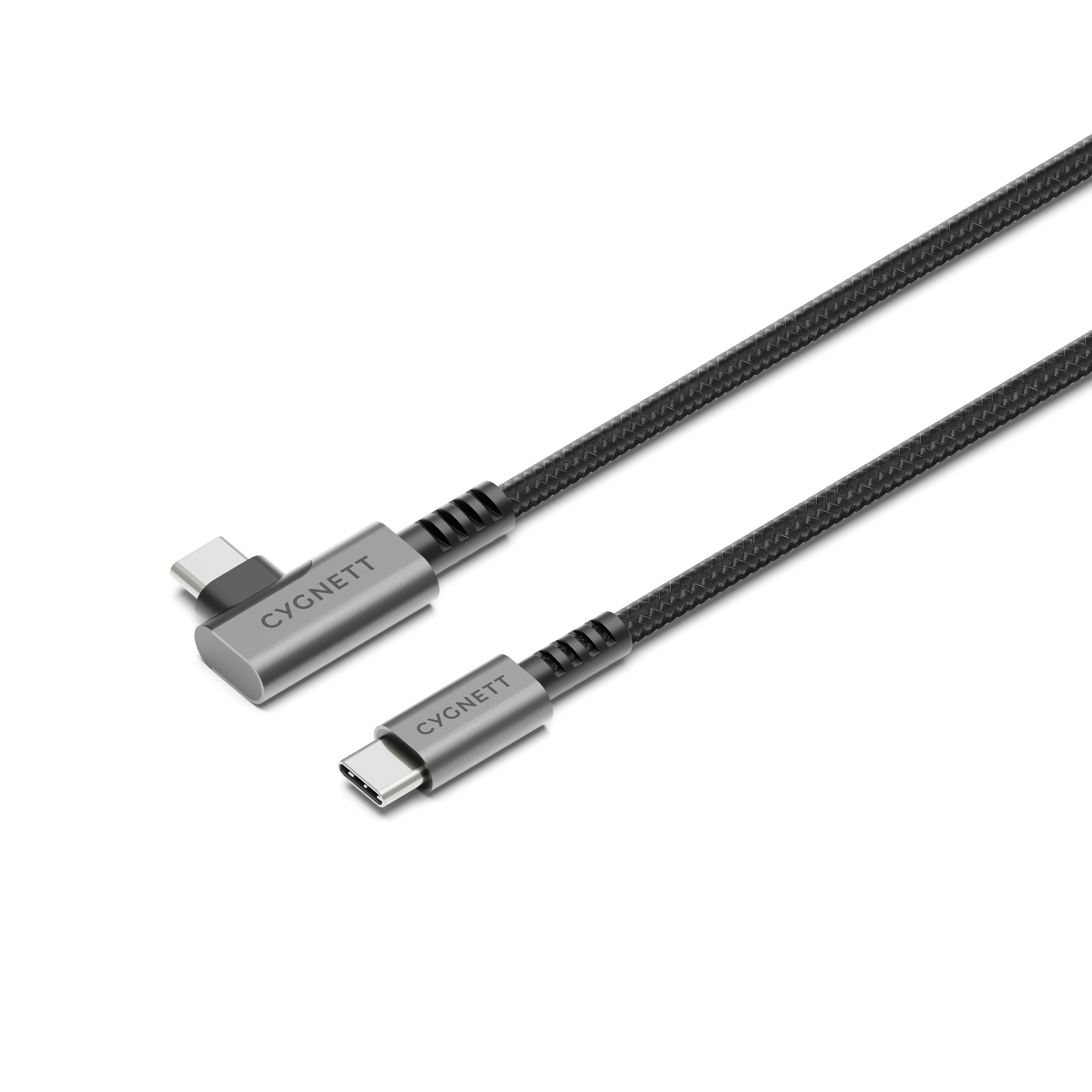 Cygnett Unite Right-Angle USB-C to USB-C 3.1 Cable (1M) - 240W Fast Charging, 10Gbps Transfer, Double Braided Nylon, Black, 2-Year Warranty