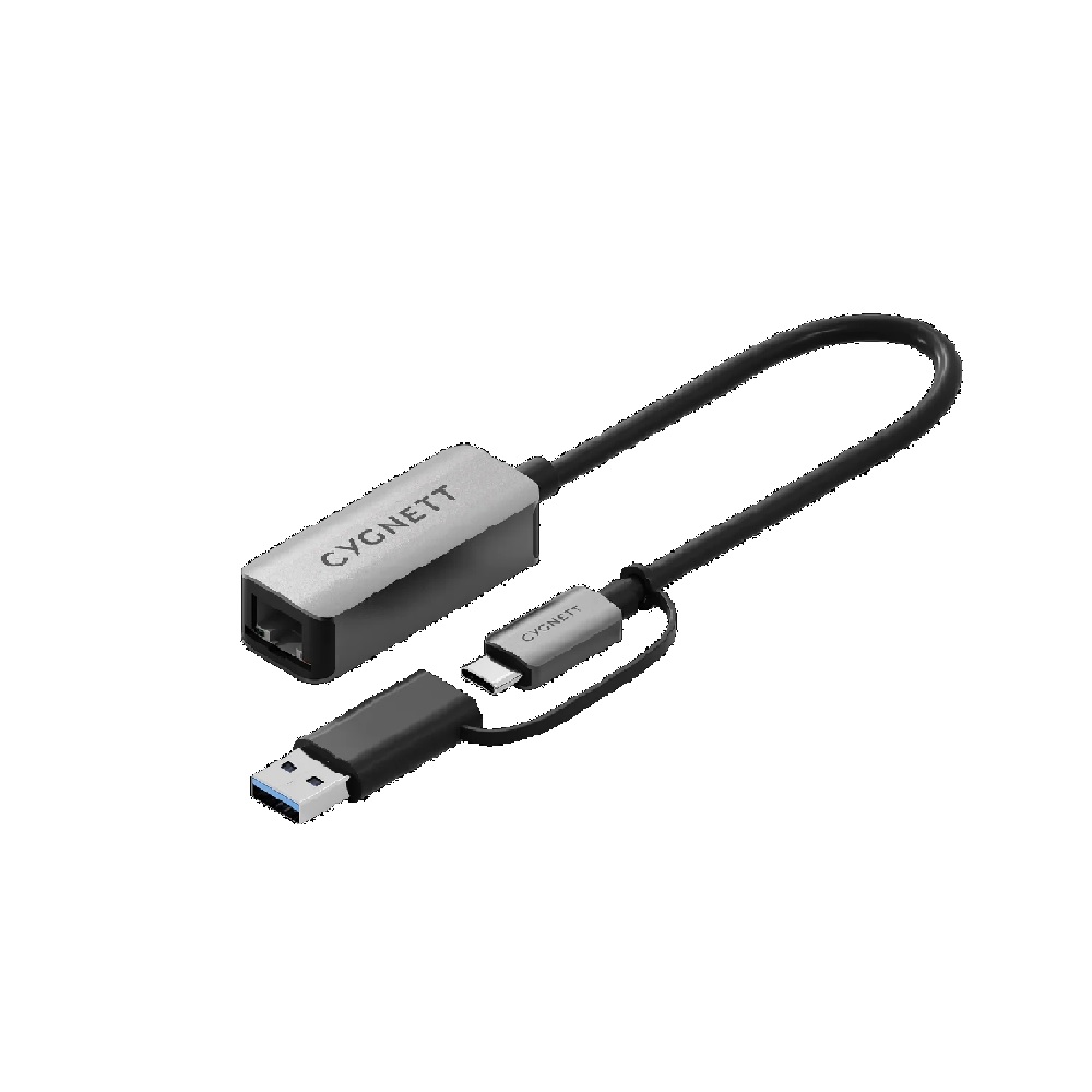 Cygnett Unite USB-C to 2.5Gbps Ethernet Adapter with Integrated 15cm Cable & USB-A Adapter, Durable Aluminium Body, 2-Year Warranty