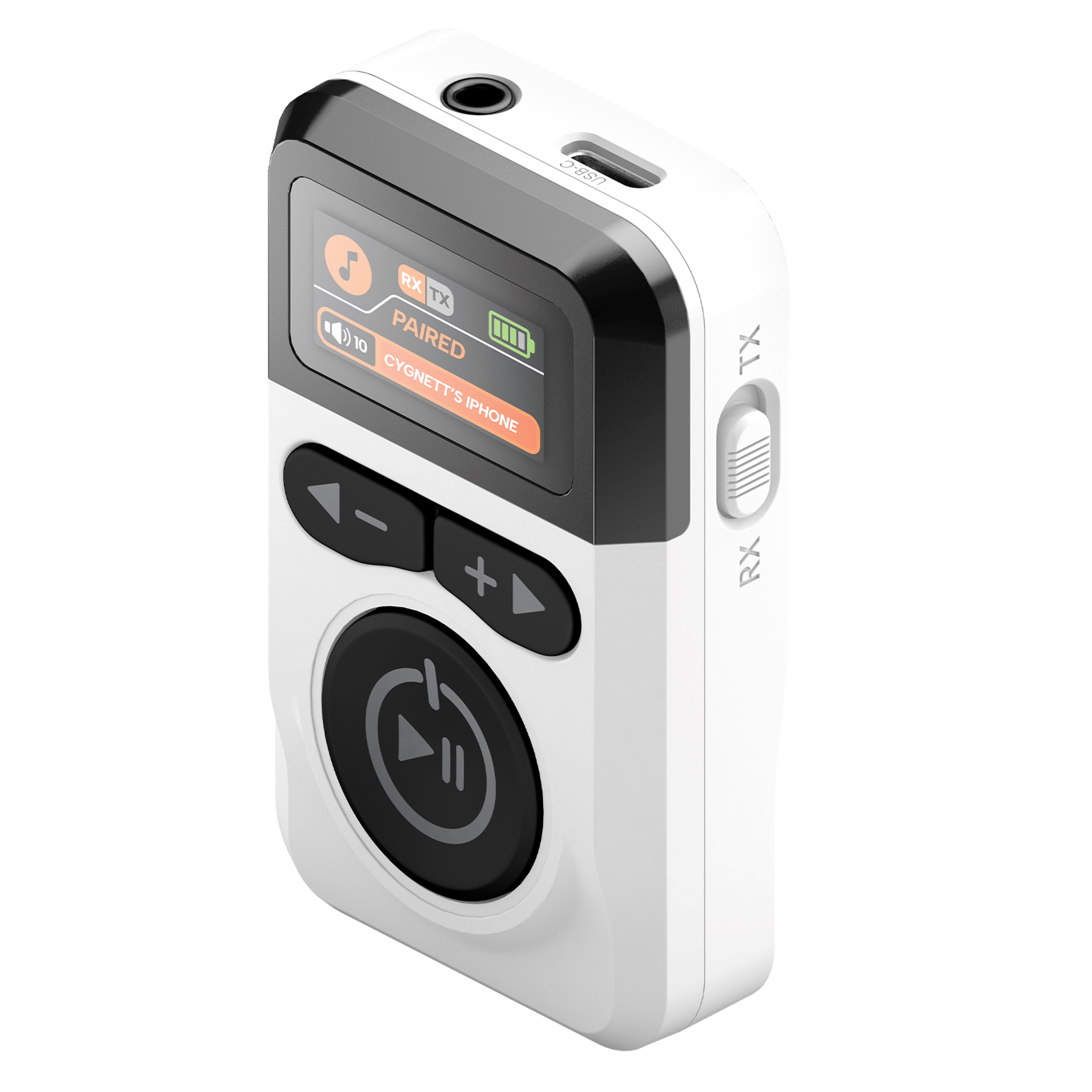 Cygnett Voyager Wireless Elite Audio Adapter White - Detailed LCD, 28+ Hr Playtime, Dual Headphone Pairing, Plane Adapter Included