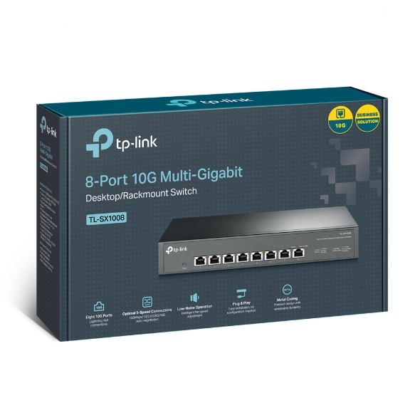 TP-Link TL-SX1008 8-Port 10G Multi-Gigabit Desktop/Rackmount Switch, 160Gbps Capacity, Intelligent Fan Noise Adjustment, Metal Case