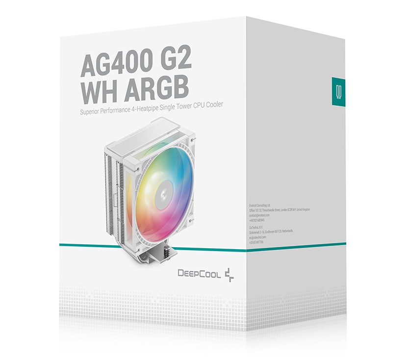 DeepCool AG400 G2 WH ARGB 4 Heatpipe Single Tower CPU Cooler with 120mm ARGB PWM Fan