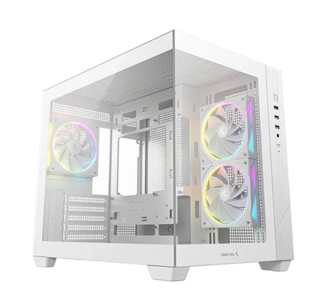 DeepCool CG330 3F WH Micro-ATX Case with Tempered Glass, Dual-Chamber Design, 3 ARGB Fans, USB 3.0 & USB 2.0 Ports, Supports GPU up to 410mm