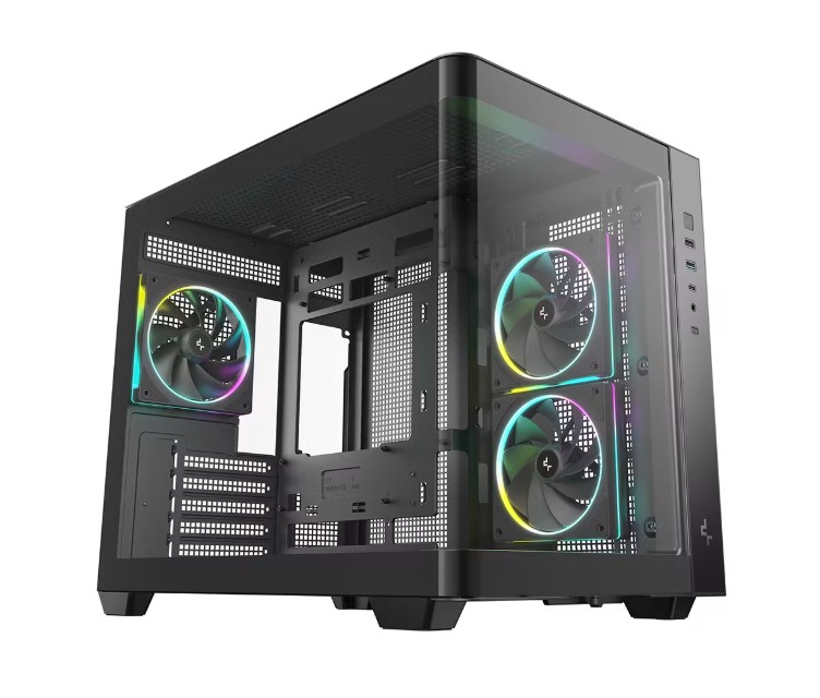 DeepCool CG330U 3F Curved Glass Dual-Chamber Micro-ATX Case with 3 PWM ARGB Fans, USB-C, USB 3.0, USB 2.0 & Audio/Mic