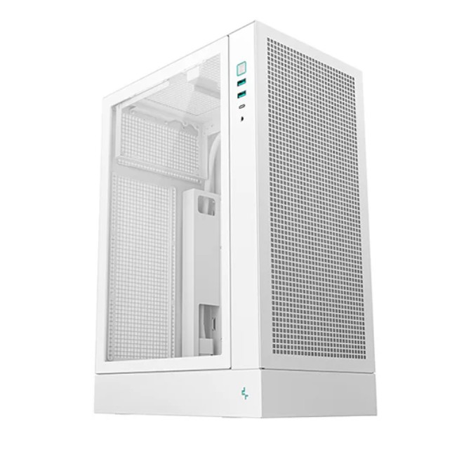 DeepCool CH170 PLUS WH Vertical Micro-ATX Compact PC Case with High Airflow Mesh, Tempered Glass, USB 3.0, Gen2 Type-C & Flexible PSU Support