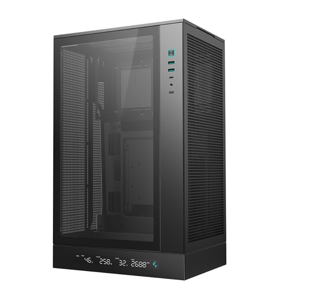 DeepCool CH270 DIGITAL M-ATX Compact Mid-Tower Case with Tempered Glass, 360mm Radiator Support, USB 3.0 & Gen2 Type-C, High Airflow Mesh Panels