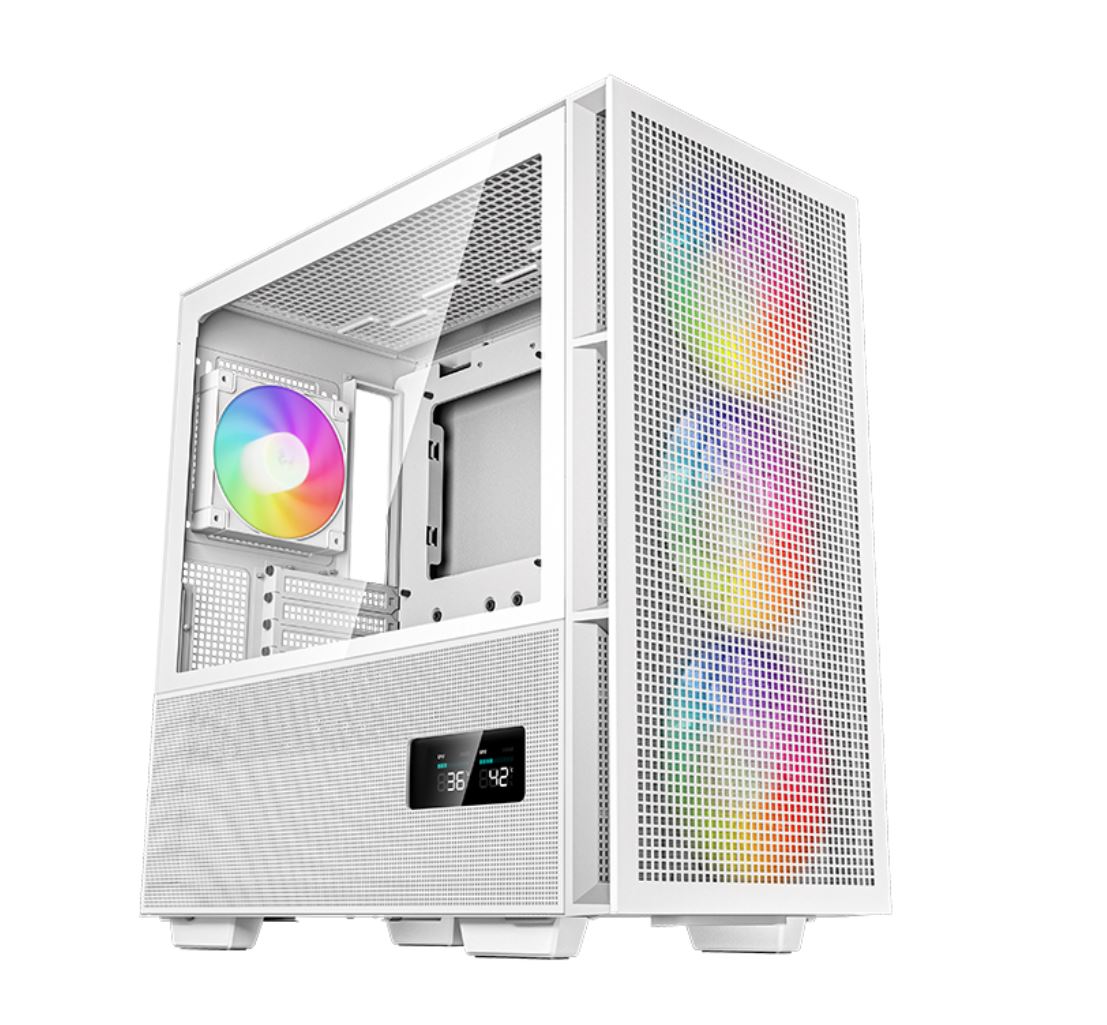 DeepCool CH560 DIGITAL WH High Airflow Mid-Tower ATX Case with Digital Status Display, Magnetic Hybrid Mesh, Tempered Glass & 3 Pre-Installed 140mm ARGB Fans