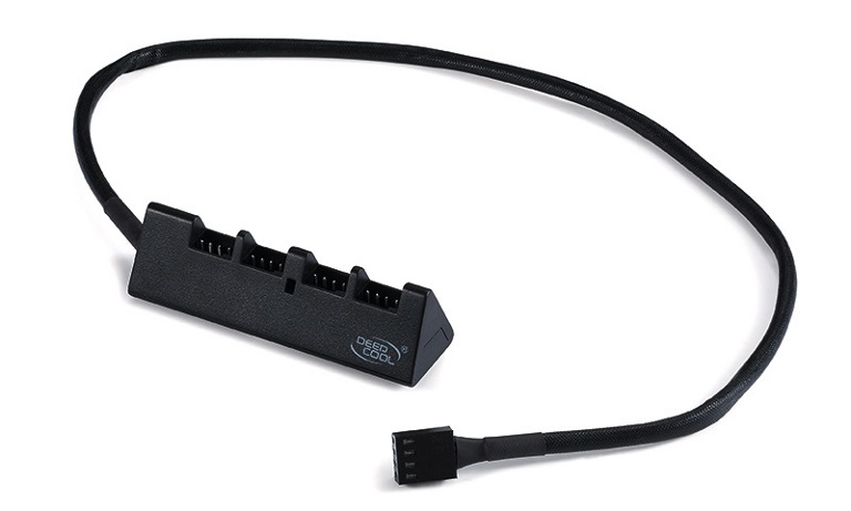 DeepCool FH-04 4-Port Fan Hub with PWM Support, Compatible with 12V 3-Pin/4-Pin Fans, 550mm Cable, Double-Sided Adhesive Mount