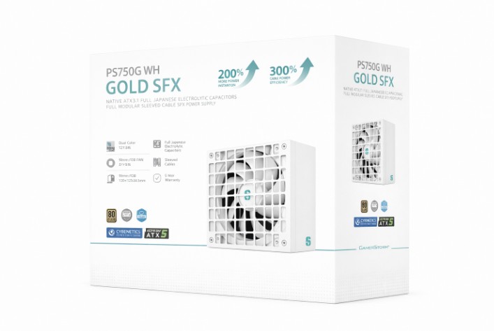 DeepCool Gamer Storm PS750G WH 750W SFX Power Supply, Cybenetics Platinum, Full Japanese Caps