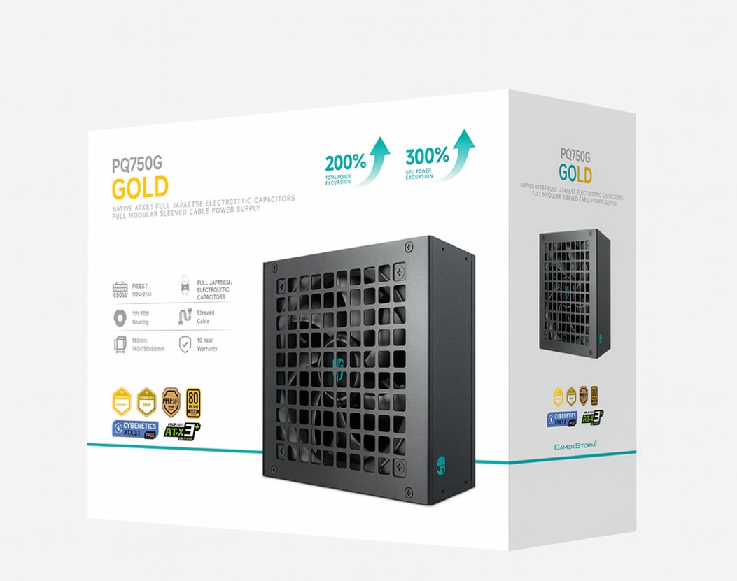 DeepCool PQ750G 750W Gamer Storm Fully Modular ATX12V v3.1 Power Supply 80+ Gold, Japanese Capacitors, DC to DC, 120mm FDB Fan