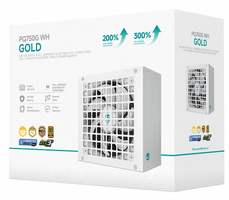DeepCool PQ750G WH 750W ATX12V V3.1 Fully Modular 80 PLUS Gold Power Supply with Japanese Capacitors & 120mm FDB Fan