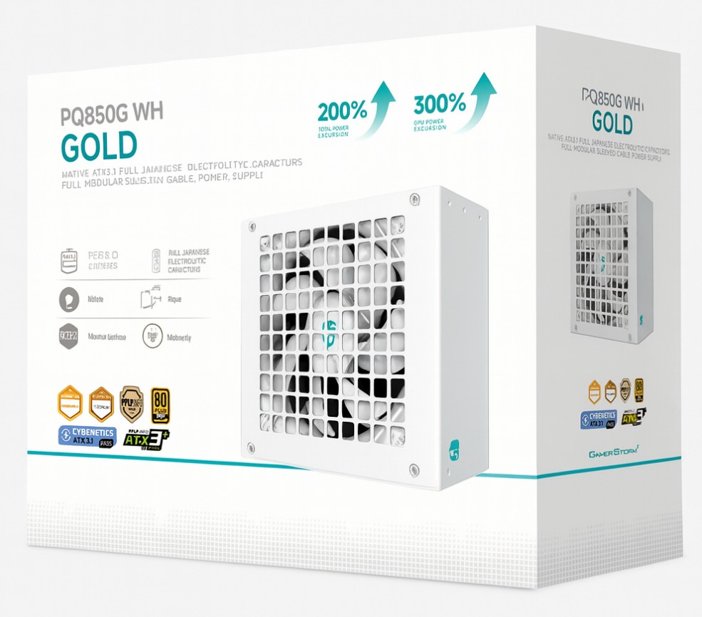 DeepCool PQ850G WH 850W Fully Modular ATX12V v3.1 Power Supply 80 PLUS Gold Efficiency with Japanese Capacitors & 120mm FDB Fan
