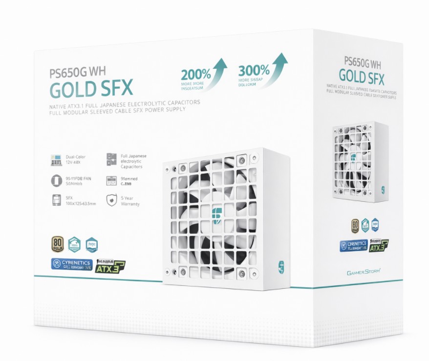 DeepCool PS650G WH 650W SFX Power Supply Fully Modular, Cybenetics Platinum Efficiency