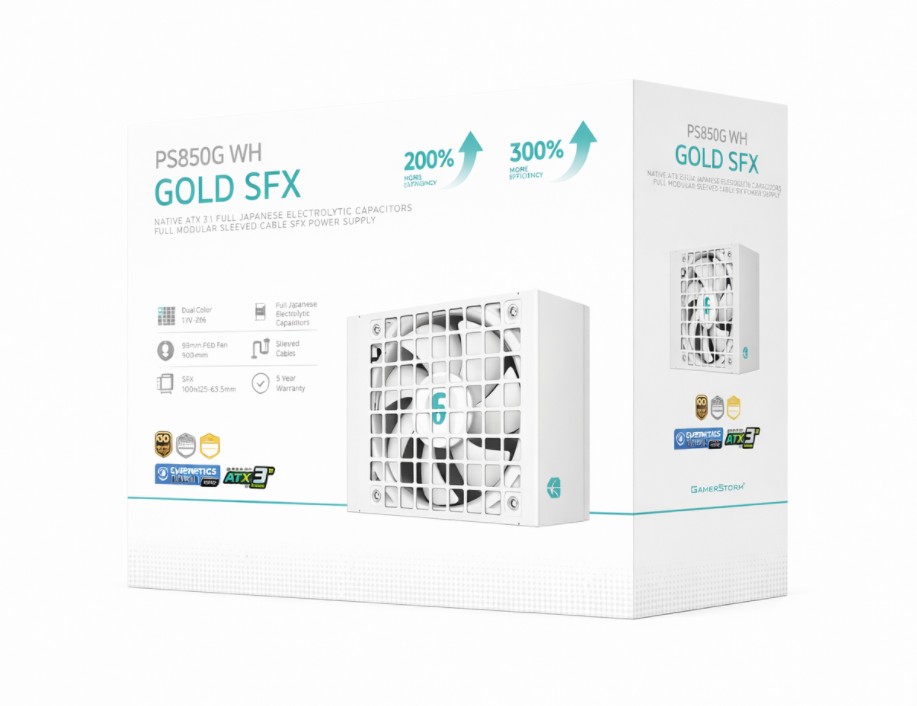DeepCool PS850G WH 850W SFX Power Supply - Full Japanese Caps, Cybenetics Platinum, Modular