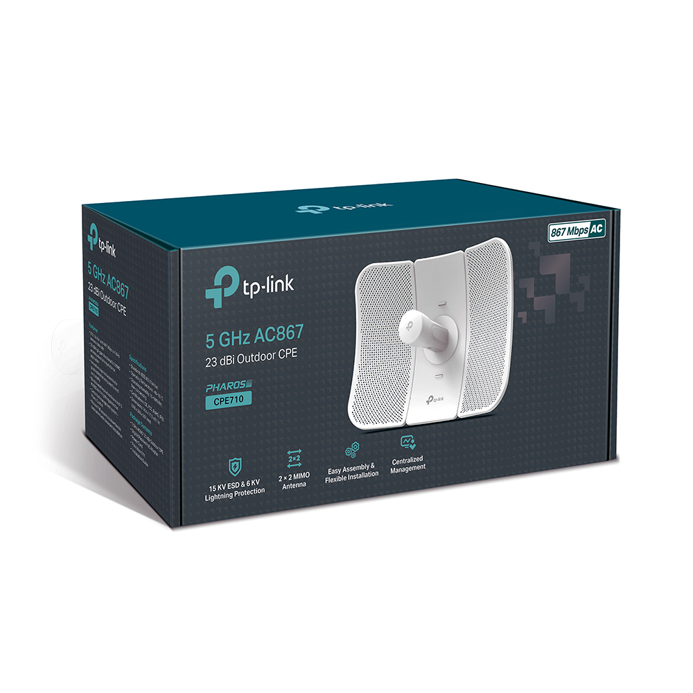 TP-Link CPE710 5GHz AC 867Mbps Outdoor CPE with 23dBi High-Gain Directional Antenna, IP65 Weatherproof & Lightning Protection, Passive PoE, Centralized Management