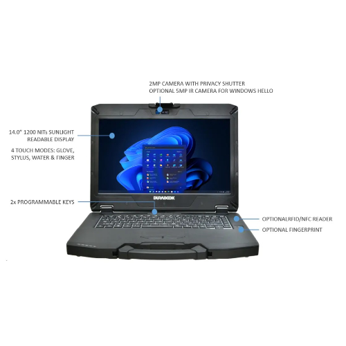 DURABOOK S14I Semi-Rugged 14" FHD Laptop Intel Core Ultra 5 125U, 32GB RAM, 512GB PCIe SSD, Wi-Fi 7, Bluetooth 5.4, Windows 11 Pro