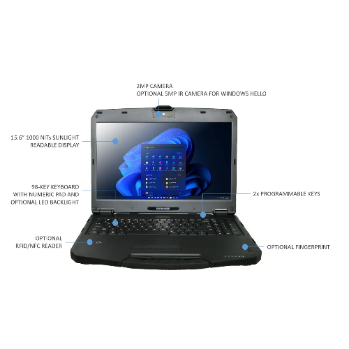 DURABOOK S15 Semi-Rugged 15.6" FHD Laptop with Intel Core i5-1235U, 8GB DDR5 RAM, 256GB PCIe SSD, Wi-Fi 6E, Bluetooth 5.3, Windows 11 Pro