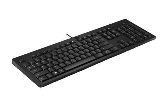HP 125 Wired USB-A Keyboard - Full Size, Adjustable Feet, LED Indicators, Antimicrobial, Plug & Play, Windows 10 Compatible