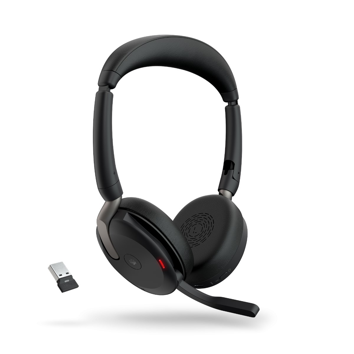 Jabra Evolve2 65 Flex Stereo Bluetooth Headset — Link380a USB-A Dongle, Foldable, ANC, up to 21h (ANC)/32h (Off), Microsoft Teams Certified