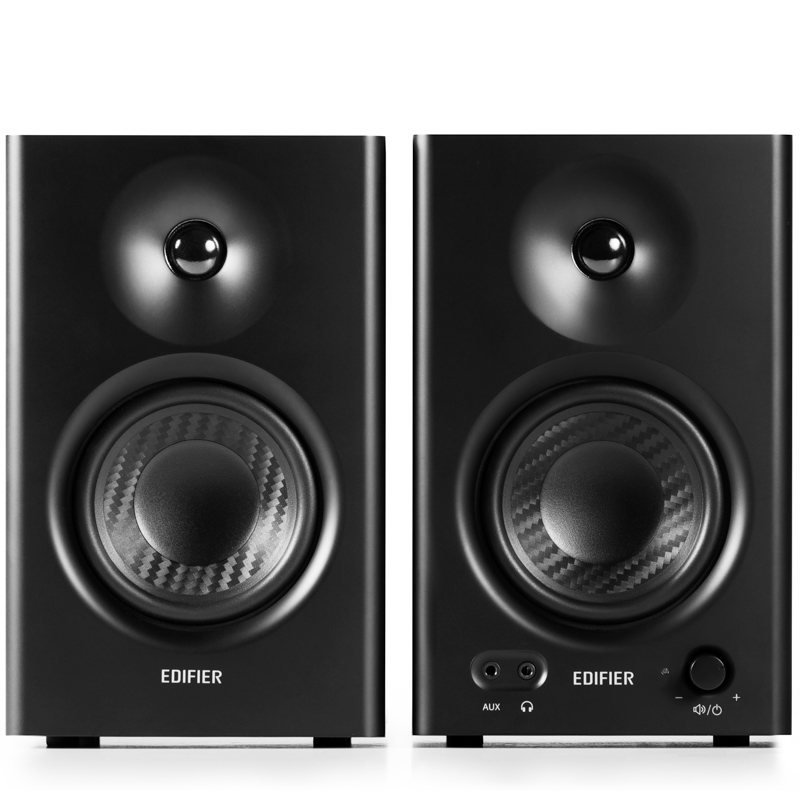 Edifier MR4 Studio Monitor Speakers 21W+21W MDF Wooden Enclosure 1" Silk Dome Tweeter & 4" Diaphragm Woofer with TRS, RCA & AUX Inputs - Black