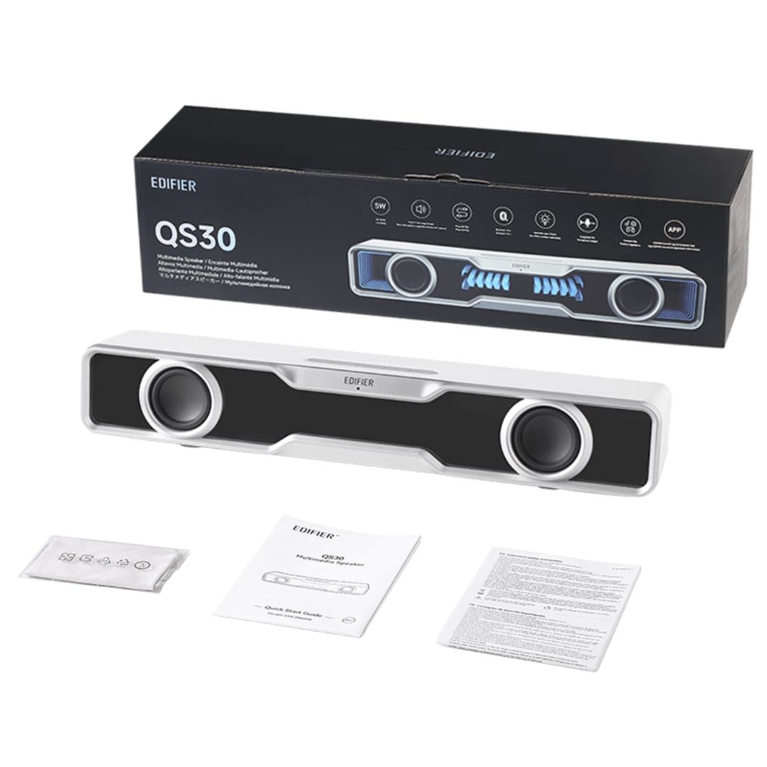 Edifier QS30 White GTM Deck Version 03 Bluetooth Computer Speaker with Dual 2" Full-Range Drivers, 5W RMS, TempoAbyss Light Effects & Built-in Mic