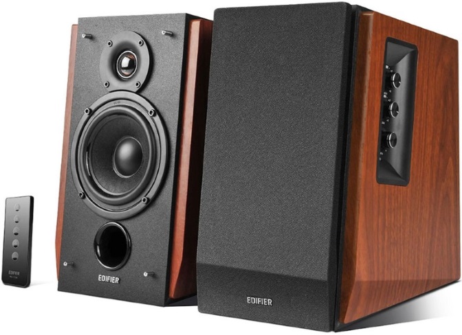 Edifier R1700BT Bluetooth Bookshelf Studio Speakers - 66W RMS, MDF Wood Enclosure, DSP & DRC, Dual RCA & AUX Inputs - Brown Finish