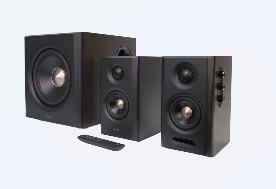 Edifier S355DB Walnut 2.1 Tri-Amped Speaker System with 150W RMS, HDMI eARC, Bluetooth 6.0 & Wireless Subwoofer