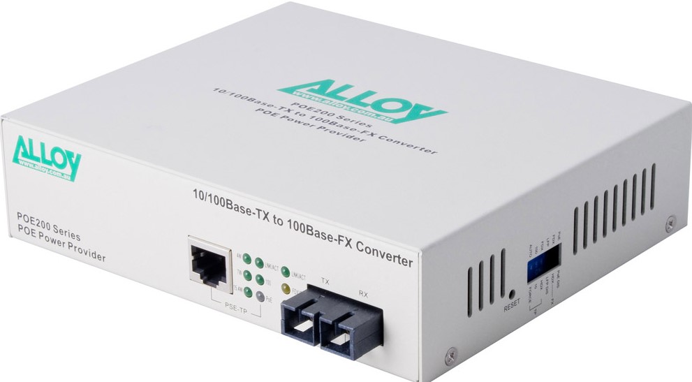 Alloy POE200SC Fast Ethernet PoE Media Converter 10/100Mbps RJ-45 PoE PSE with SC Multimode Fibre Port up to 2km