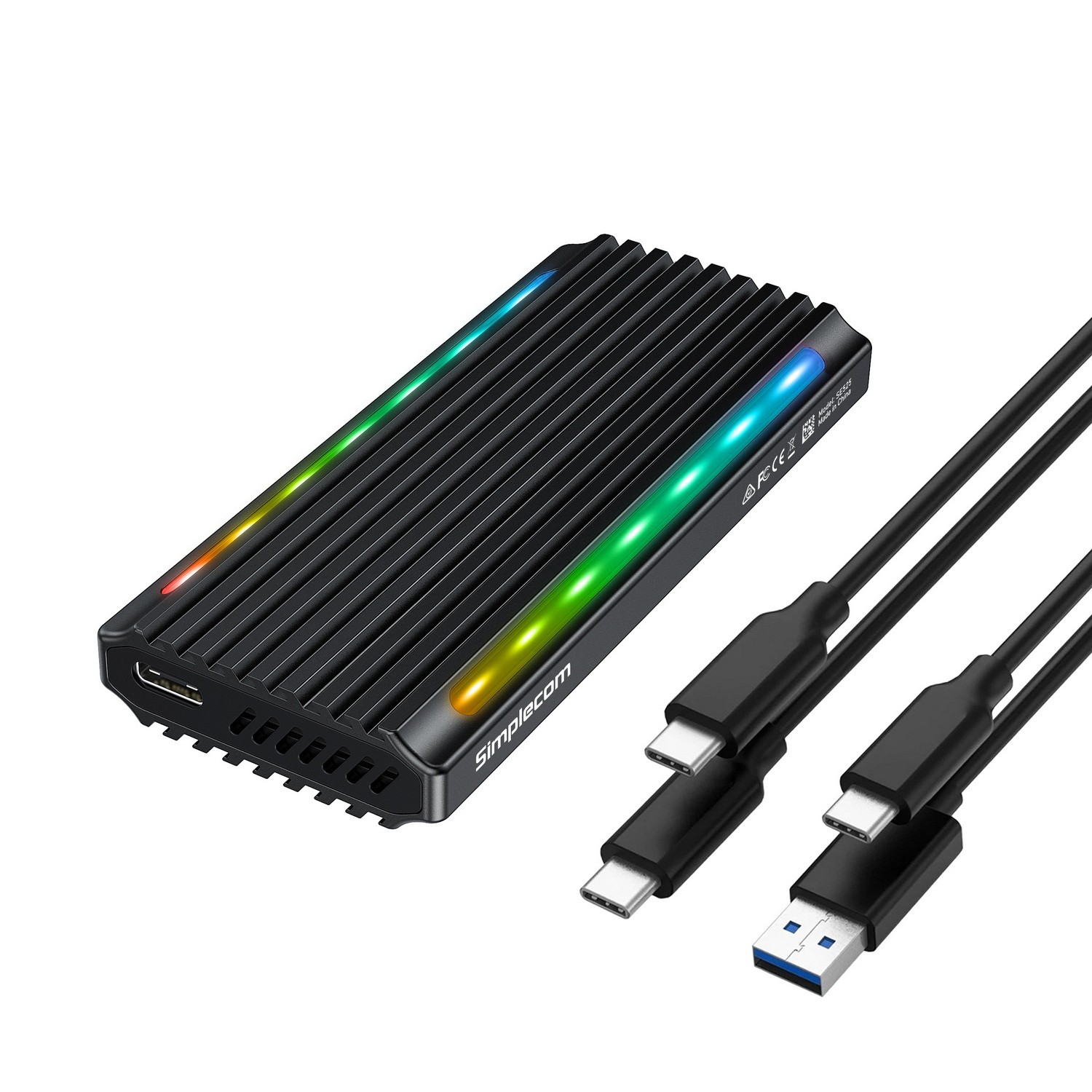 Simplecom SE525 USB-C M.2 SSD Enclosure - Supports NVMe & SATA 2242/2260/2280, USB 3.2 Gen 2 10Gbps, Aluminium Case with RGB Lighting